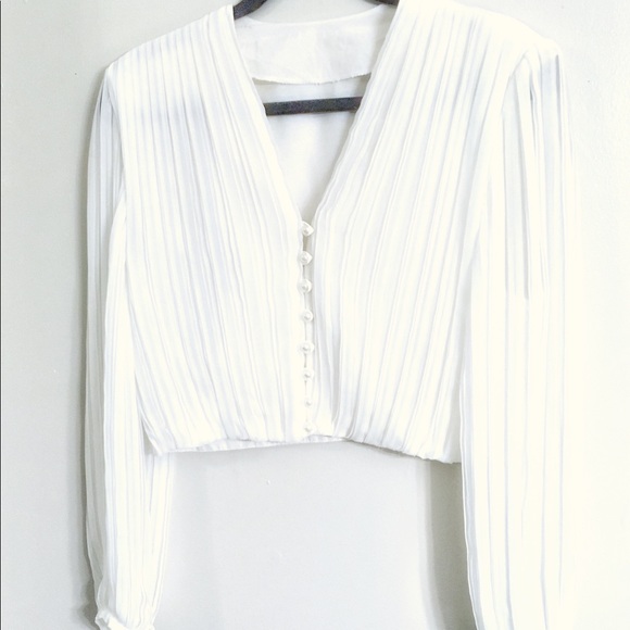 Vintage Tops - VINTAGE PARIS 🇫🇷 | PLEATED WHITE CROPPED BLOUSE